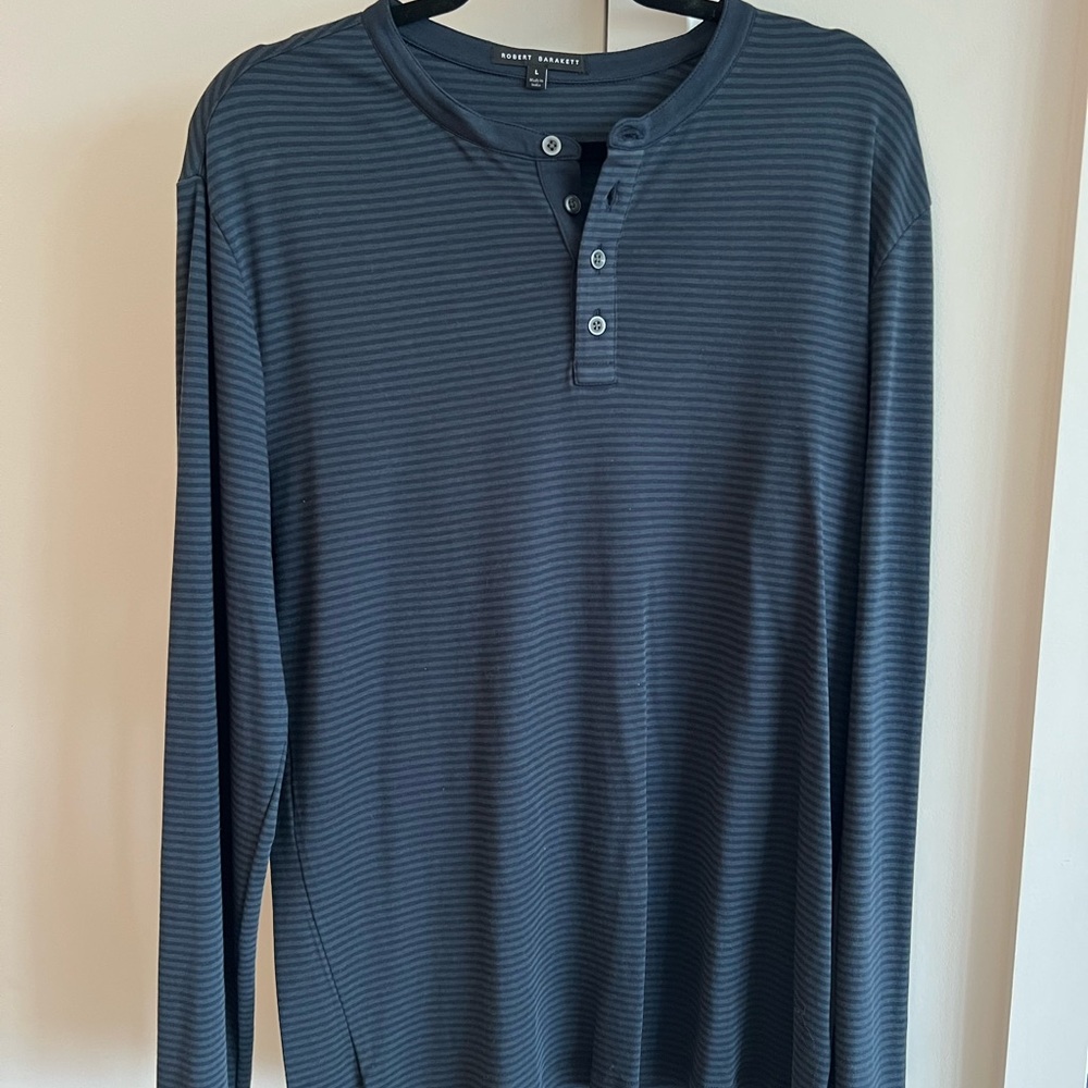 Robert Barakett Long Sleeve Striped T Shirt Henley Buttons